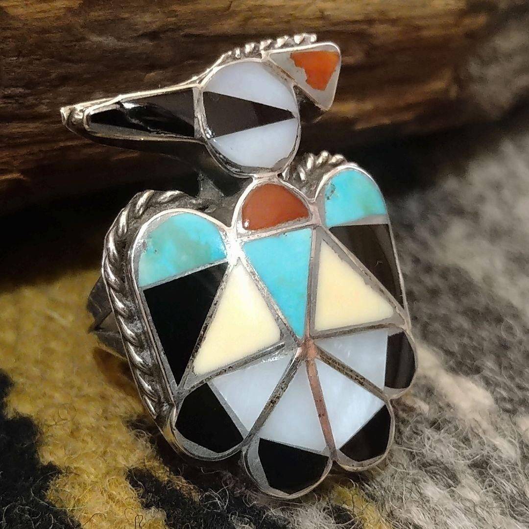 Zuni Old Pawn Vintage Ring Thunderbird Turquoise