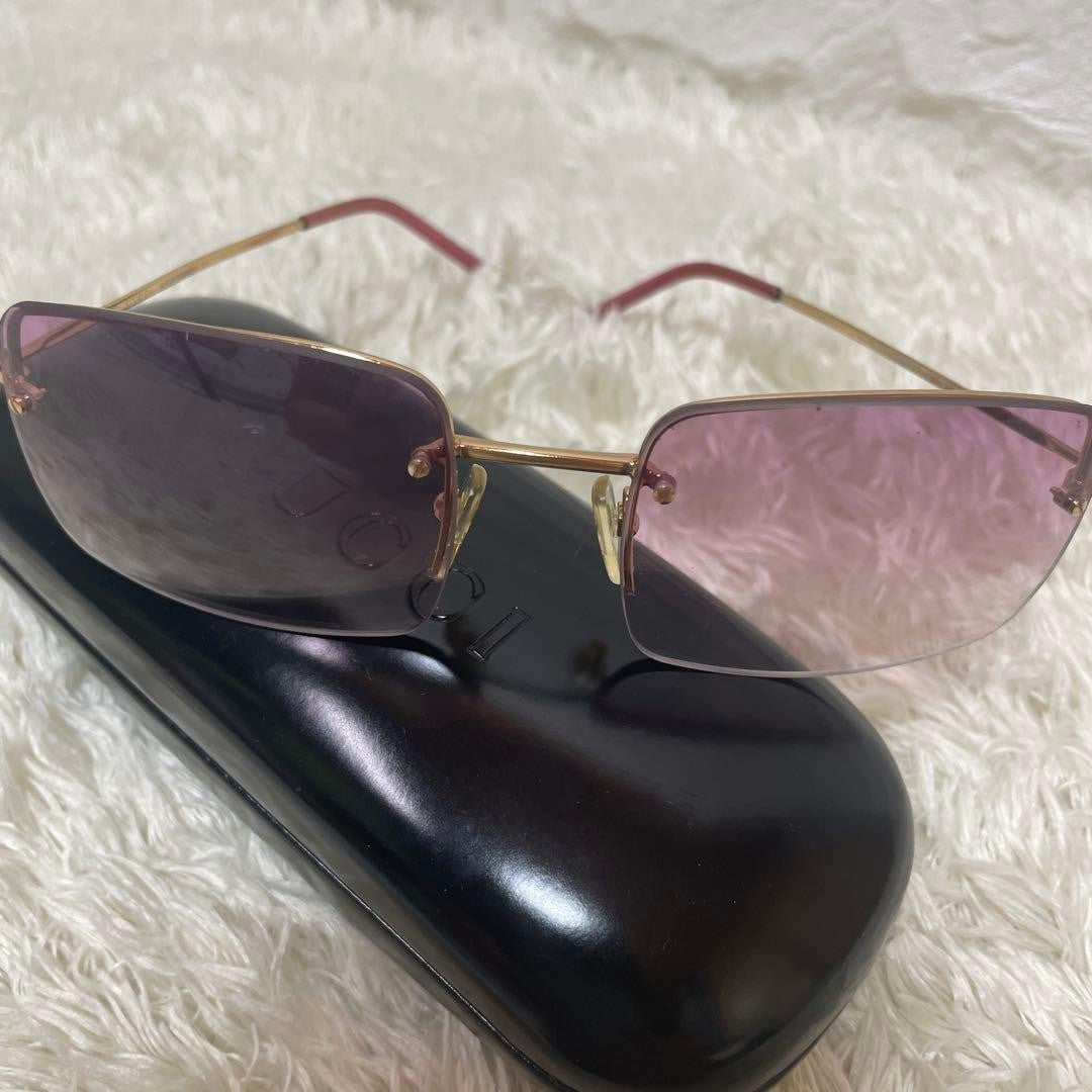 Gucci GG 1653S Sunglasses Vintage Rimless Gold Frame Purple Italy Made