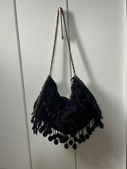 Stella McCartney Fringe Shoulder Bag Black Leather Vintage Rare Authentic