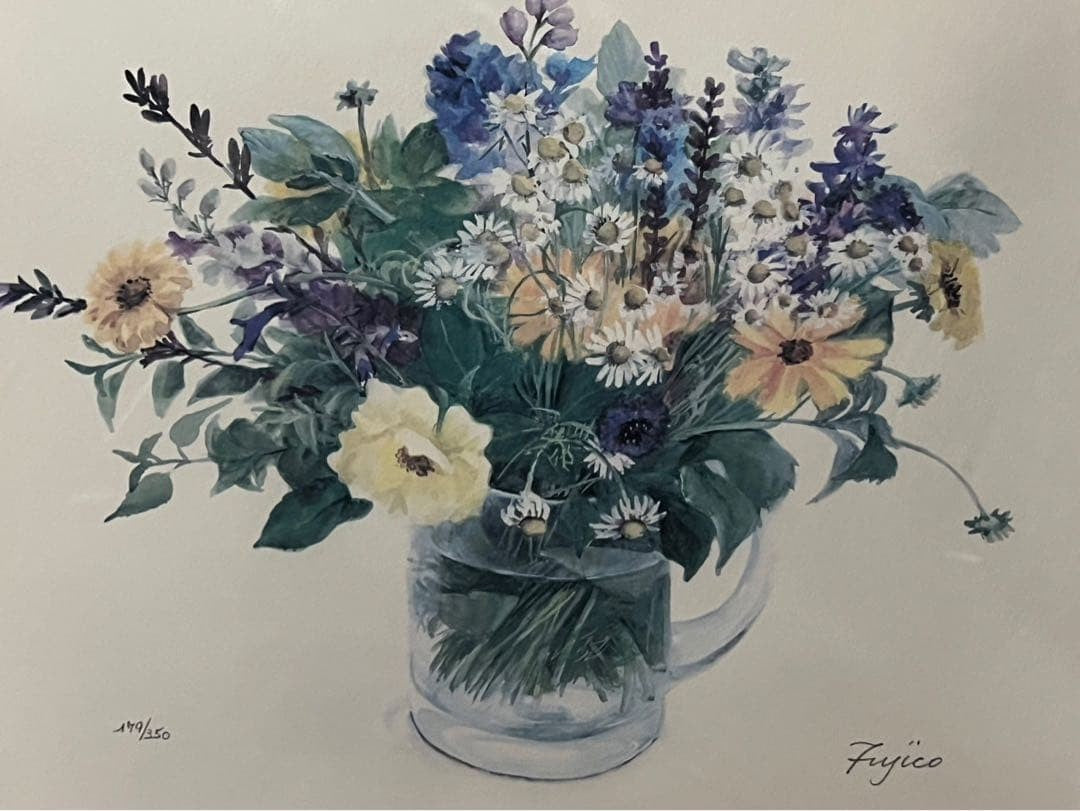 Fujiko Hashimoto Lithograph Print Interior Antique Bouquet