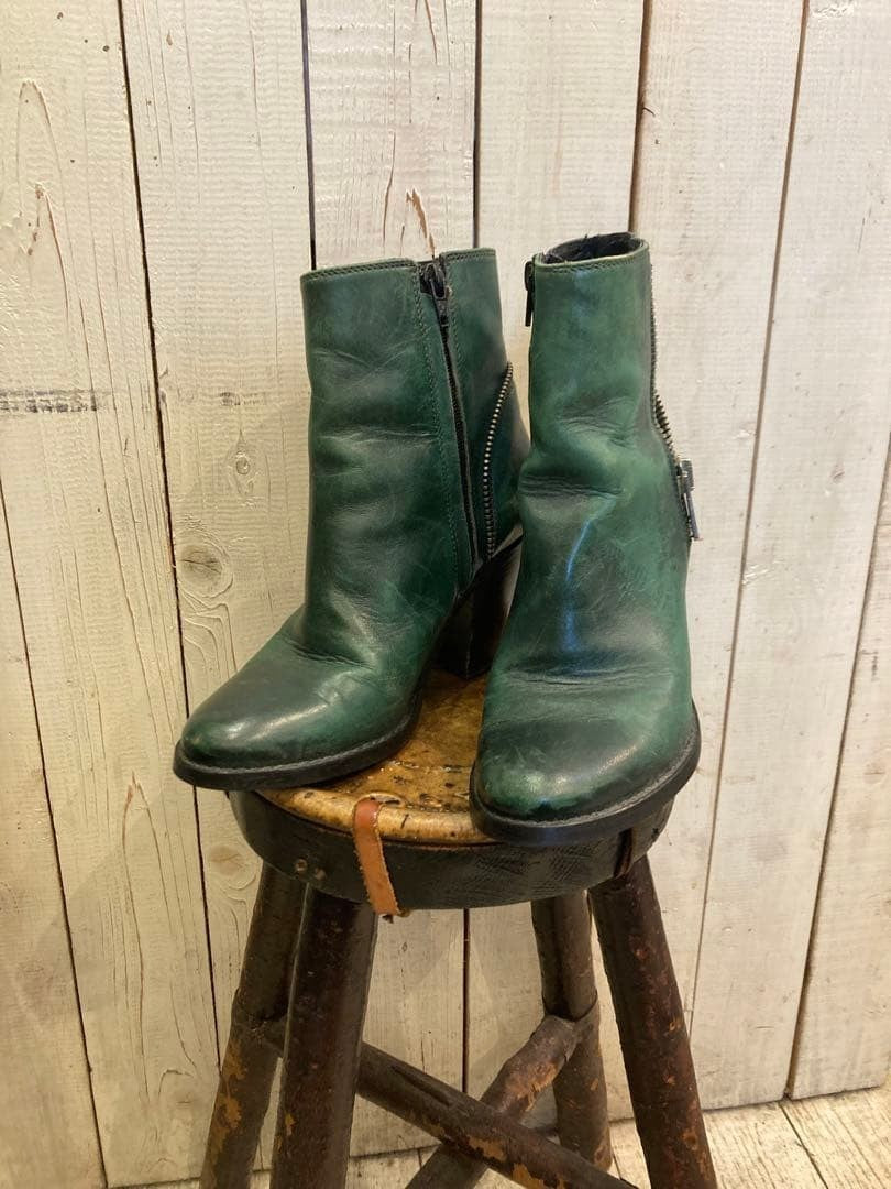 Diesel Women 7.0US Genuine Leather Boots Green 38 Luxury Modern Sleek Italian