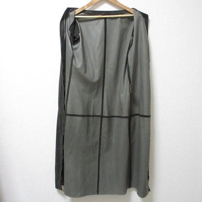 LOEWE Vintage Leather Double Zip Long Coat No Collar Charcoal Gray Women USED