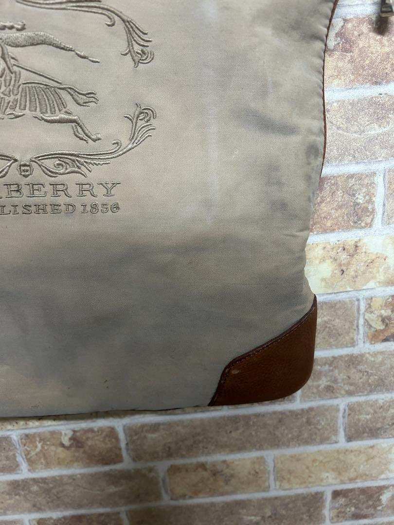 Burberry Knight On A Horse Logo Canvas Leather Tote Bag