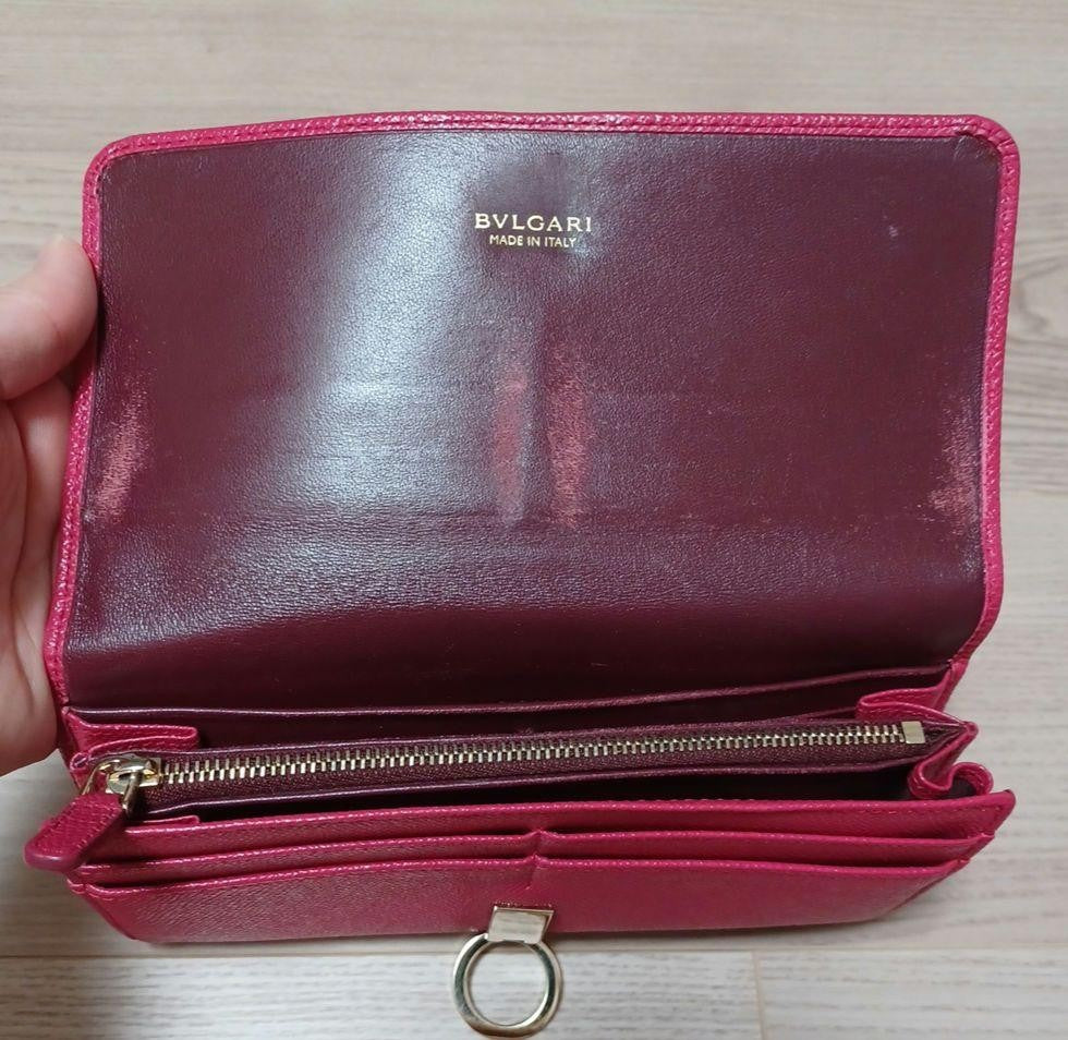 BVLGARI Long Wallet Leather Pink Gold Auth bs26284