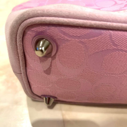 COACH Signature Pink 7052 Canvas Suede Leather Shoulder Bag Fits A4 Bottom Studs