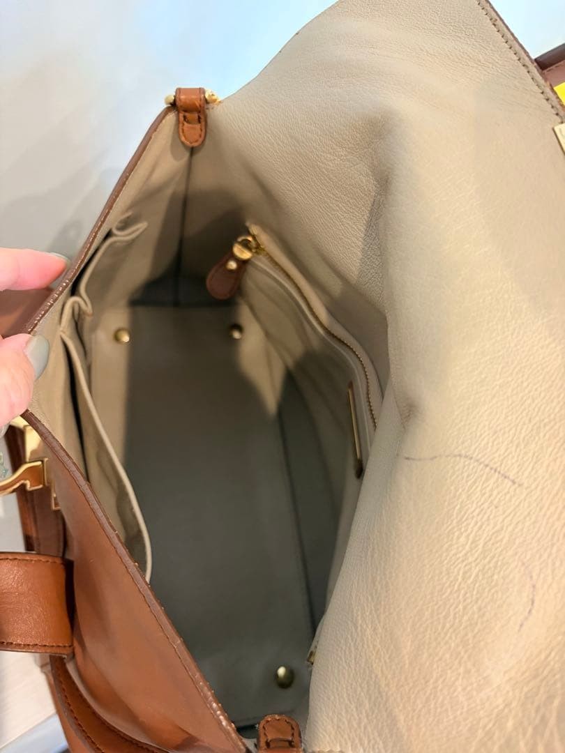 Salvatore Ferragamo Gancini Leather 2Way Handbag Shoulder Bag Brown Pre-owned