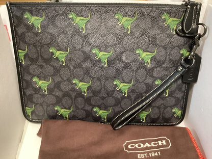 COACH Rexy Dinosaur Clutch Bag Signature Authentic with Dust Bag Black Auth