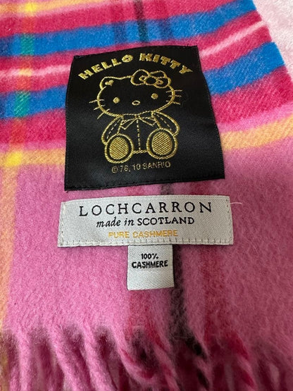 Hello Kitty Cashmere Stole 100% Pink Tartan Scarf Scottish Made Fringe