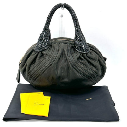 FENDI Spy Bag Vintage Hand Bag Leather Black Auth
