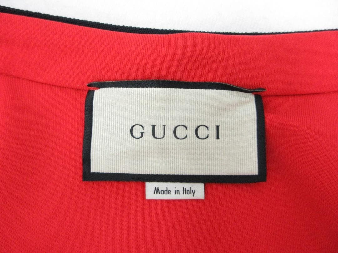 GUCCI Dress S Red Frill Jersey Ribbon 95.5cm Length Pre-Owned