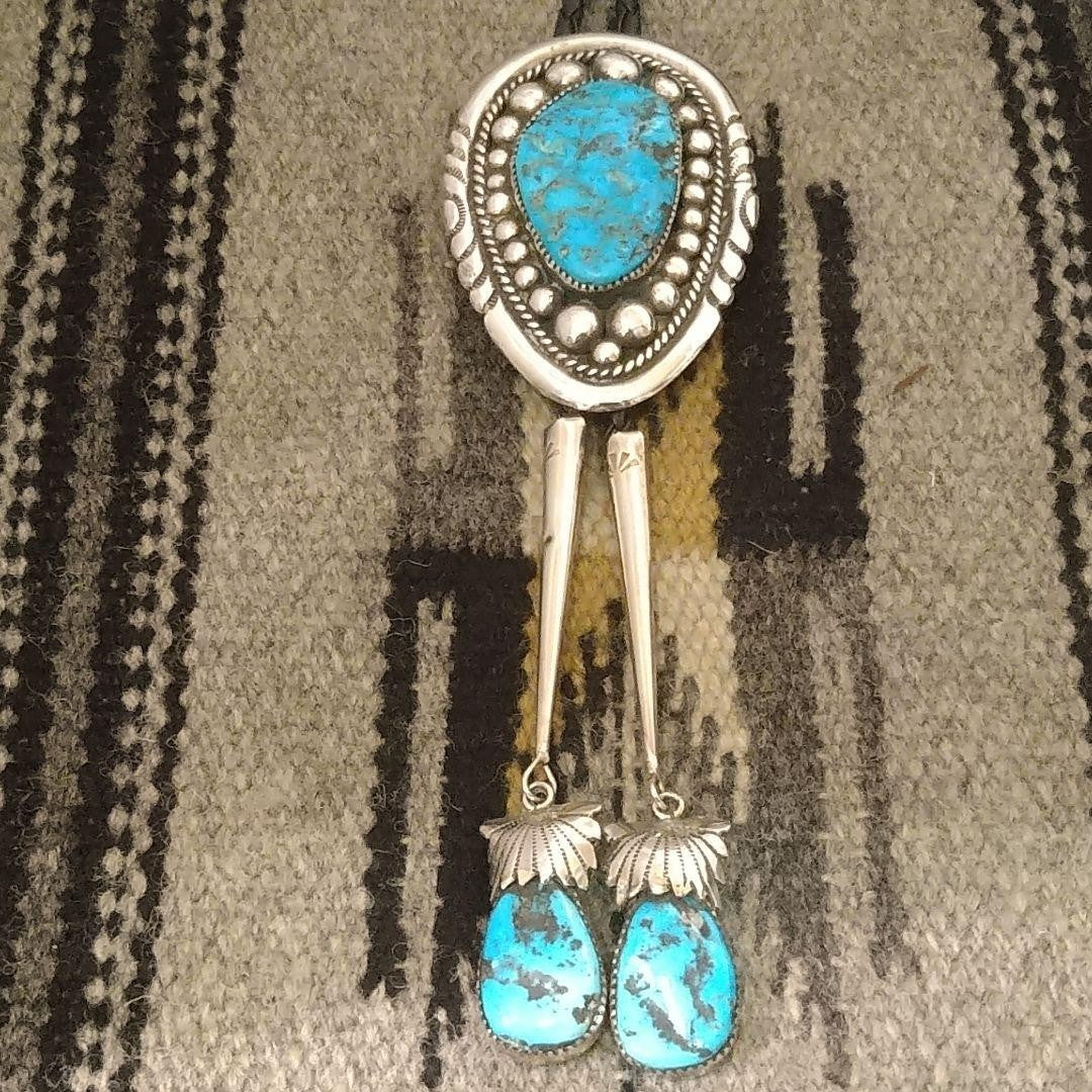 Robert & Bernice Leekya Zuni Vintage Sleeping Beauty Turquoise Bolo Tie