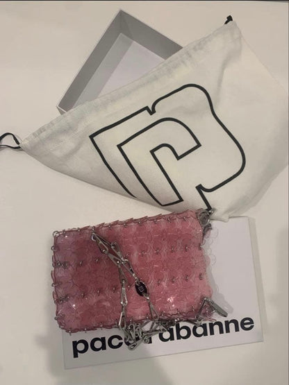 Paco Rabanne shoulder bag with chain, pink Women's Auth
