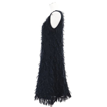 CHANEL 09A P36107 Mohair Fringe Sleeveless Dress Women Size 38 Dark-Navy