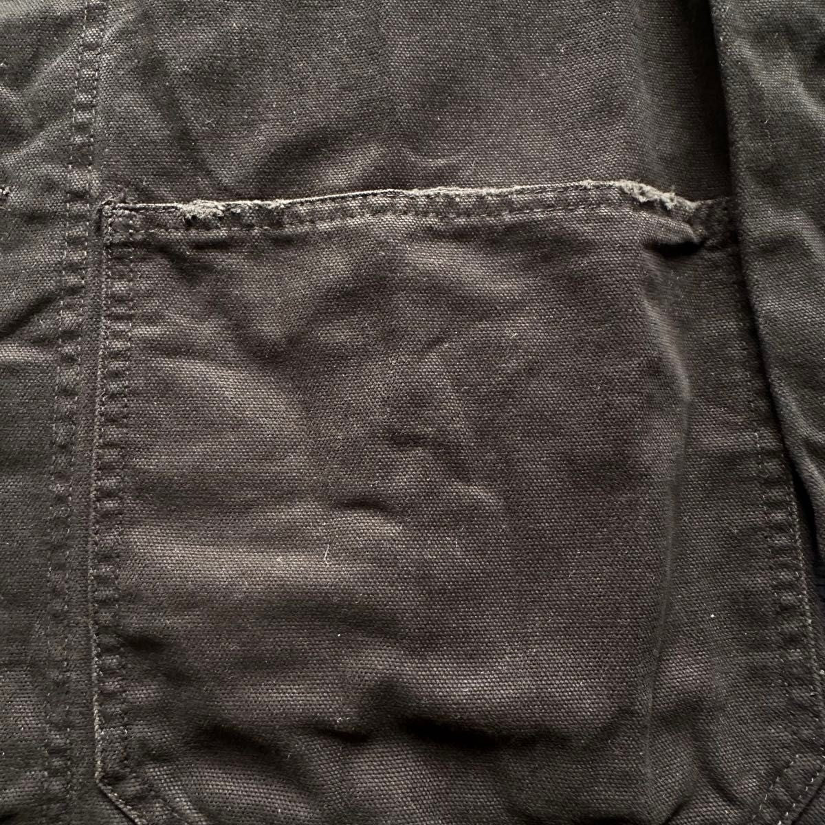 US NAVY Denim Jacket Black L Vintage Processed Canvas Shawl Collar JAPAN