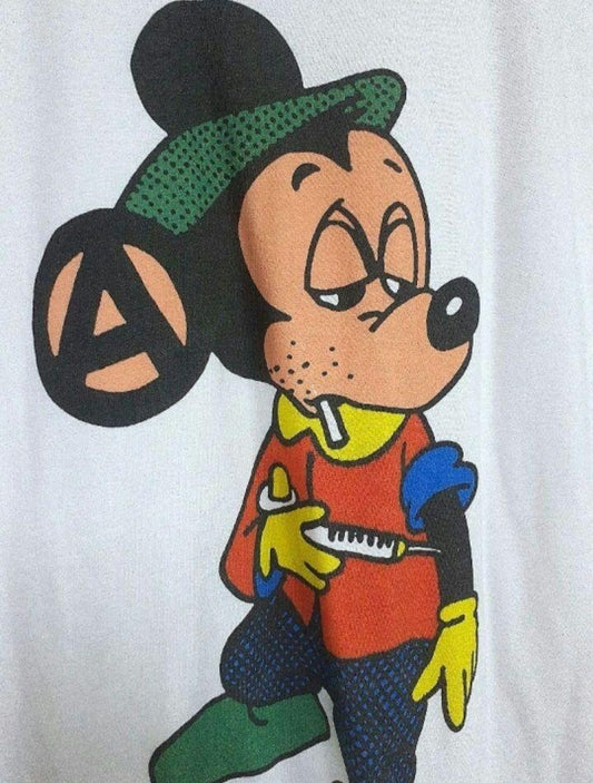 Vintage punk brand SEDITIONARIES drag Mickey White T-shirt Size L Used Japan