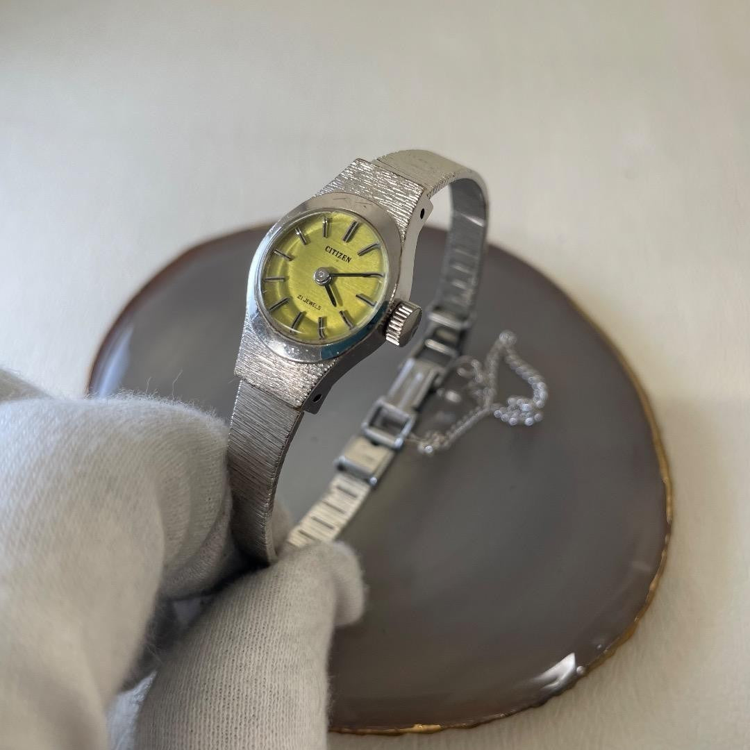 Rare, working item Citizen Hand-wound 21 jewels Showa retro Green Silver