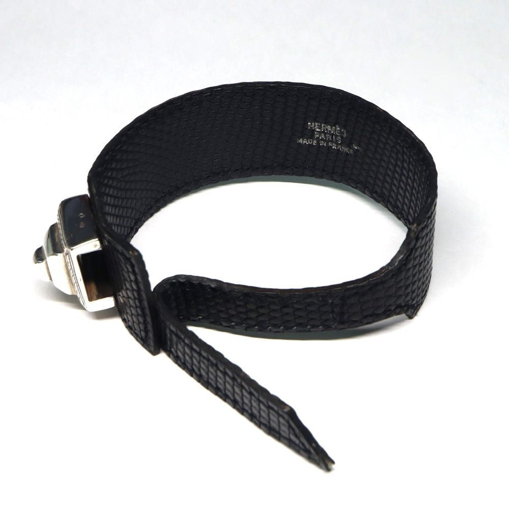 HERMES Artemis Twareg Bracelet Ag925 Lizard Black Unisex Jewelry Accessory Men