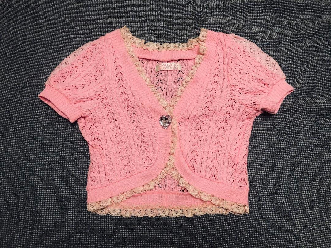 Tralala Woman M Vhtf Liz Lisa Pink Knit Bolero Lace Cardigan Short Sleeve Stylis