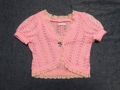 Tralala Woman M Vhtf Liz Lisa Pink Knit Bolero Lace Cardigan Short Sleeve Stylis
