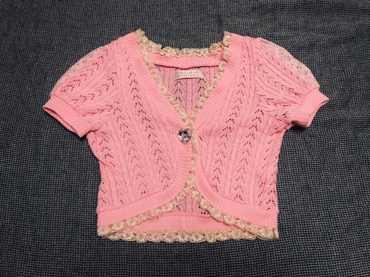 Tralala Woman M Vhtf Liz Lisa Pink Knit Bolero Lace Cardigan Short Sleeve Stylis