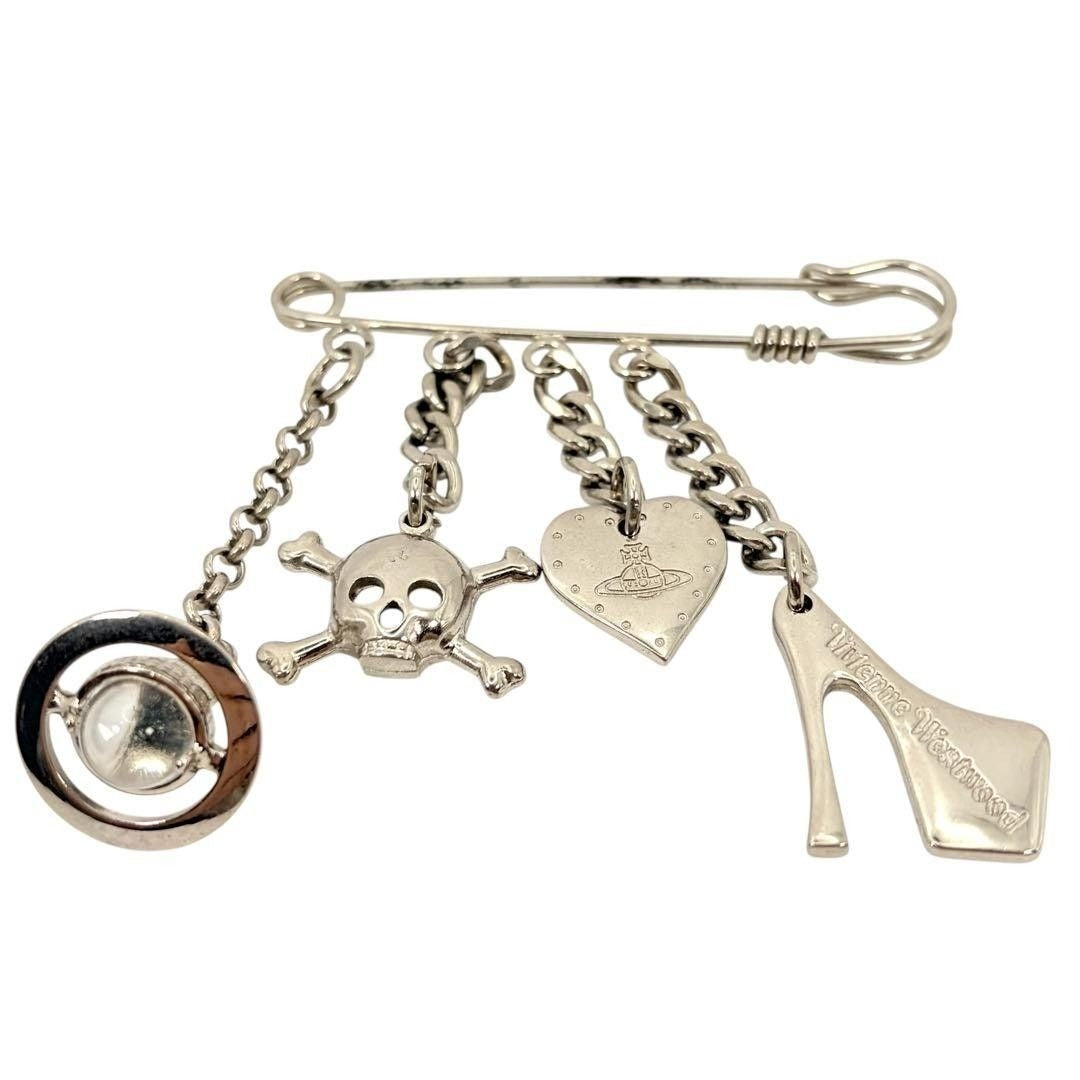 VIVIENNE WESTWOOD Silver Orb Safety Pin Brooch Rare Designer Charm