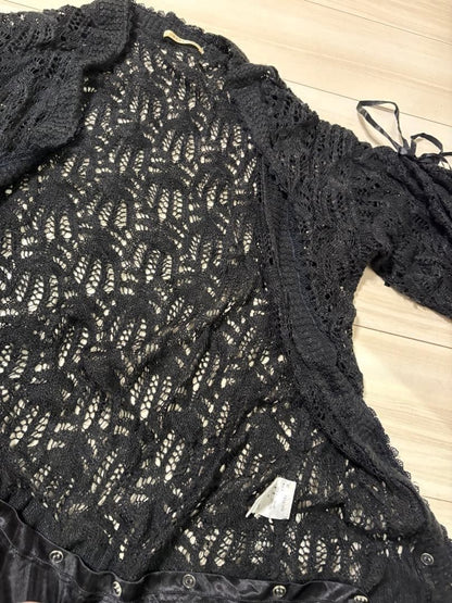 Axes Femme Black Ruffle Cardigan Long Sleeve Japan
