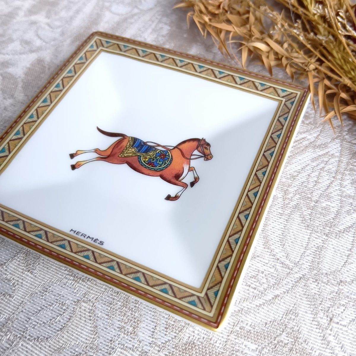 Hermes Cheval d’Orient Mini Plate Tray Porcelain Oriental Theme Decor Rare Used