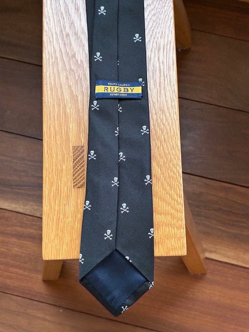 Ralph Lauren Rugby Skull Black Silk Tie Rare Vintage 145cm Luxury japan