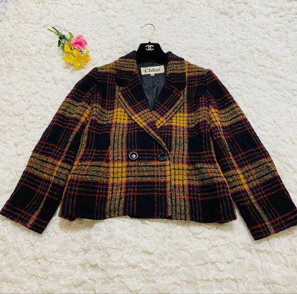 Chloe Women Jacket Rare Size L Super Cute Check Pattern Tailored Jacket Limited