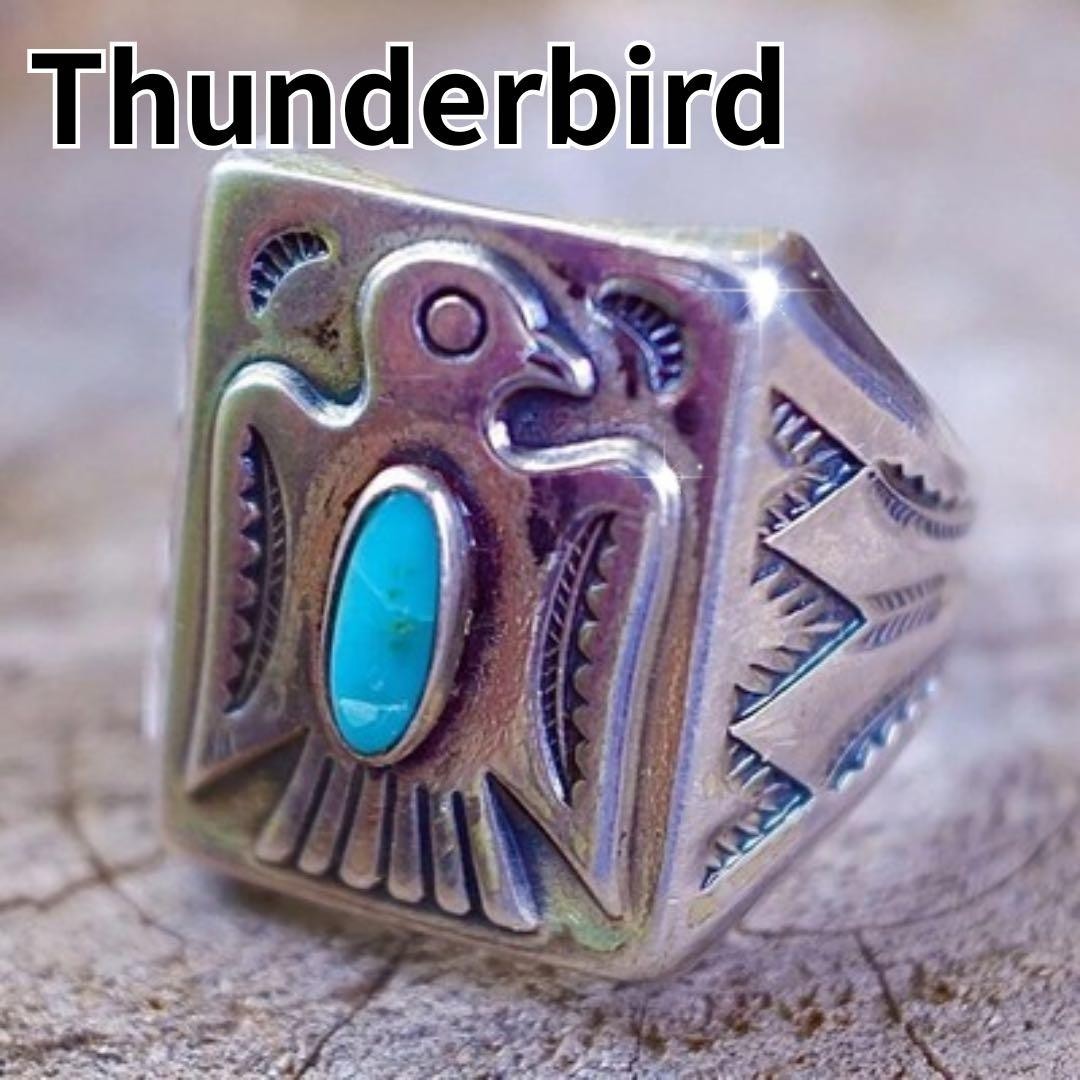 Men's Ring, Eagle Turquoise Ring, Silver, Indian Vintage, US Size 11